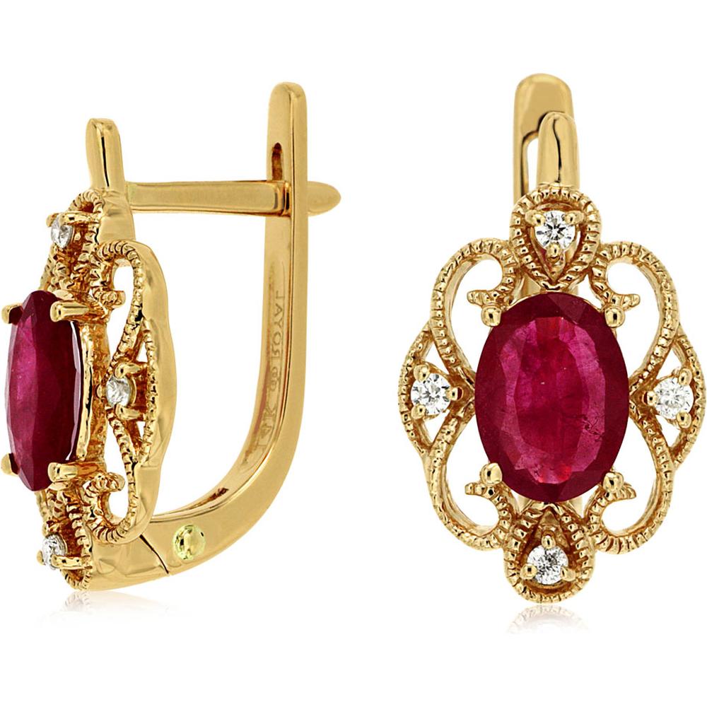 Royal 14K Yellow Gold Ruby & Diamond Symphony Earrings - 1.80 Carat Ruby, 0.08 Carat Diamond Total Weight