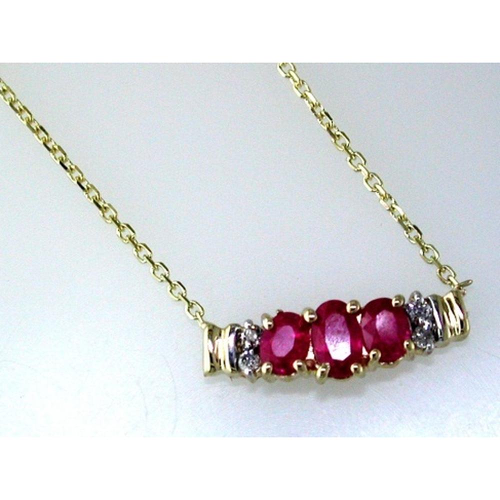 Royal 14K Yellow Gold Ruby and Diamond Three Stone Necklace - Elegant Sophistication