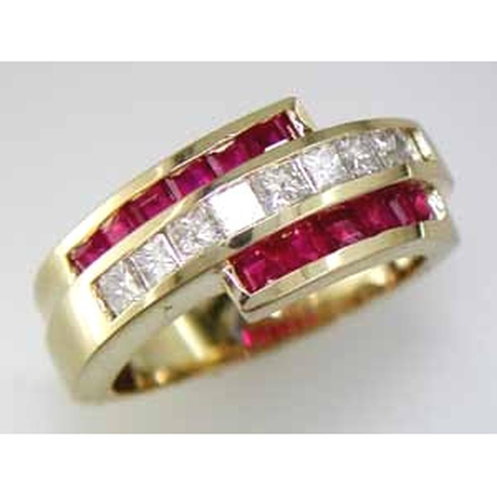 Royal 14K Yellow Gold Ruby and Princess Cut Diamond Ring - 1.72 Carats Total Gem Weight