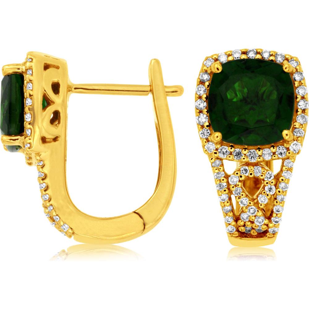 Royal 14K Yellow Gold Russalite & Diamond Cushion Cut Earrings - 3.25 Carats Total Gem Weight