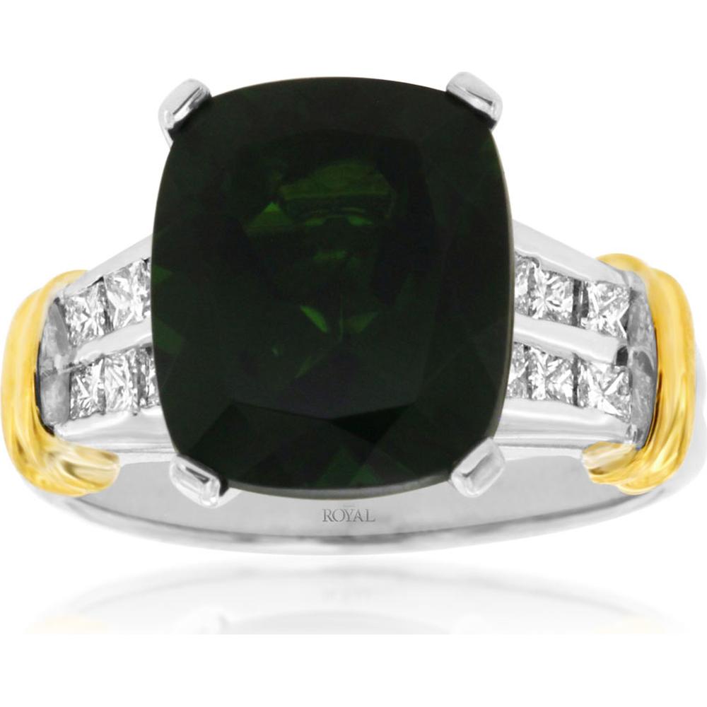 Royal 14K Yellow Gold Russalite & Diamond Cushion Cut Ring - 6.10 Carats Total Gem Weight
