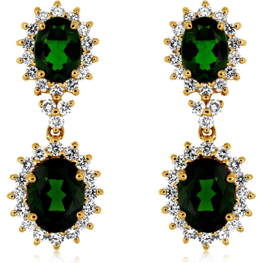 Royal 14K Yellow Gold Russalite & Diamond Halo Drop Earrings - 4.50 Carats Total Russalite Weight, 1.30 Carats Total Diamond Weight