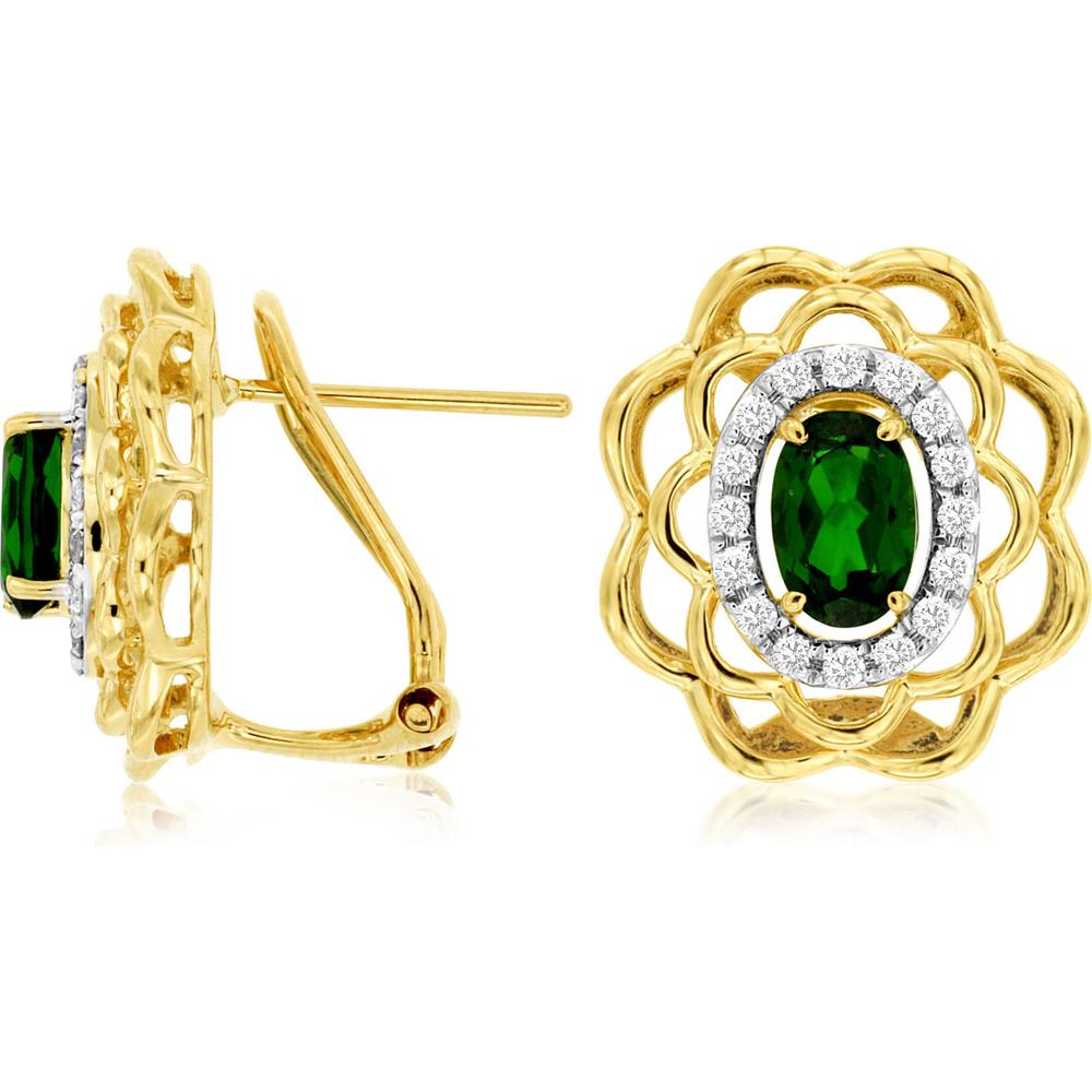 Royal 14K Yellow Gold Russalite and Diamond Halo Earrings - 1.12 Carats Total Gem Weight