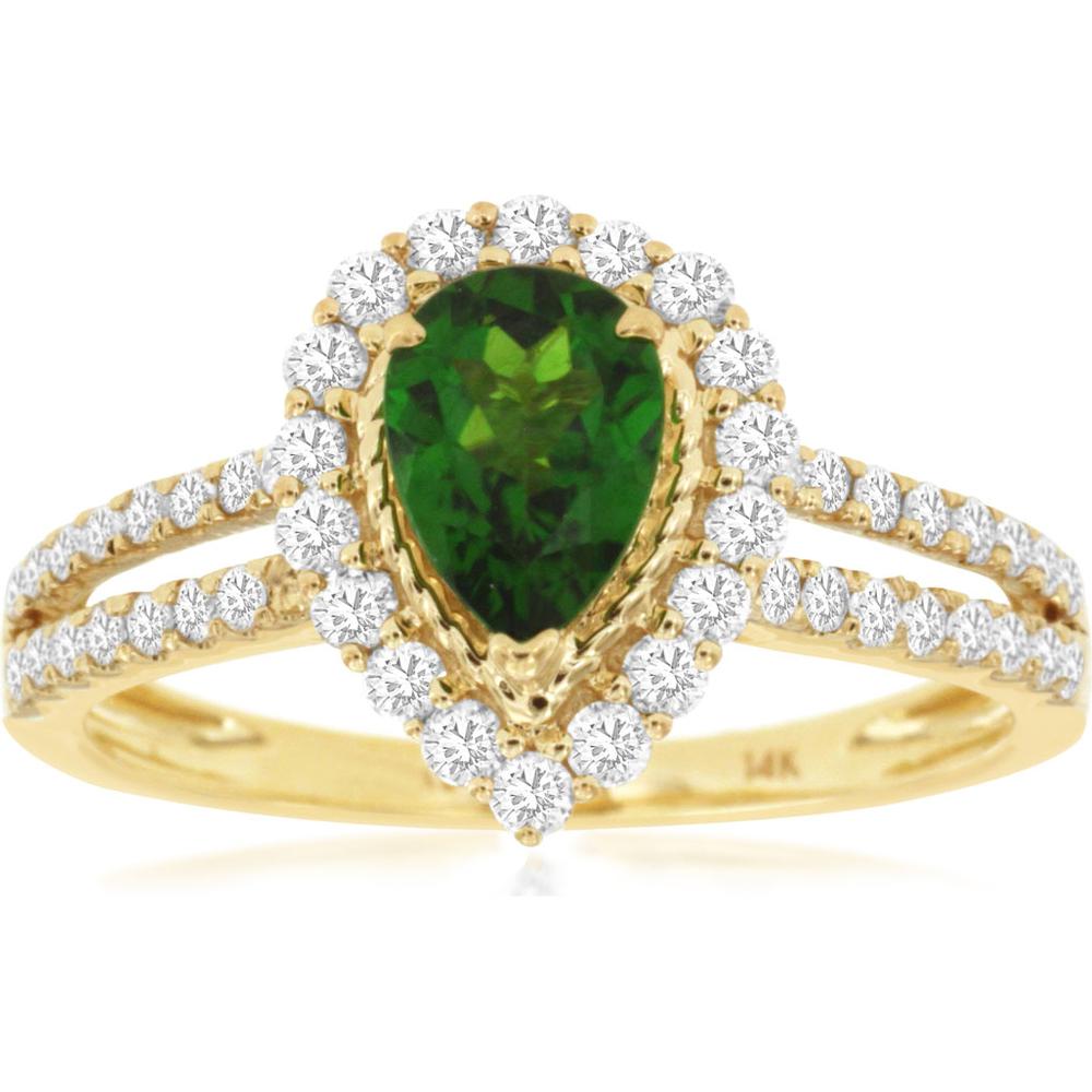 Royal 14K Yellow Gold Russalite and Diamond Halo Ring with Split Shank - 0.82 Carats Russalite and 0.52 Carats Total Diamond Weight