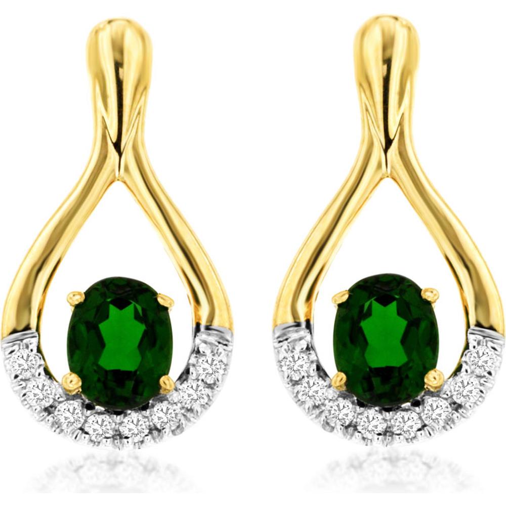 Royal 14K Yellow Gold Russalite and Diamond Oval Earrings - 0.85 Carat Russalite, 0.12 Carat Diamonds