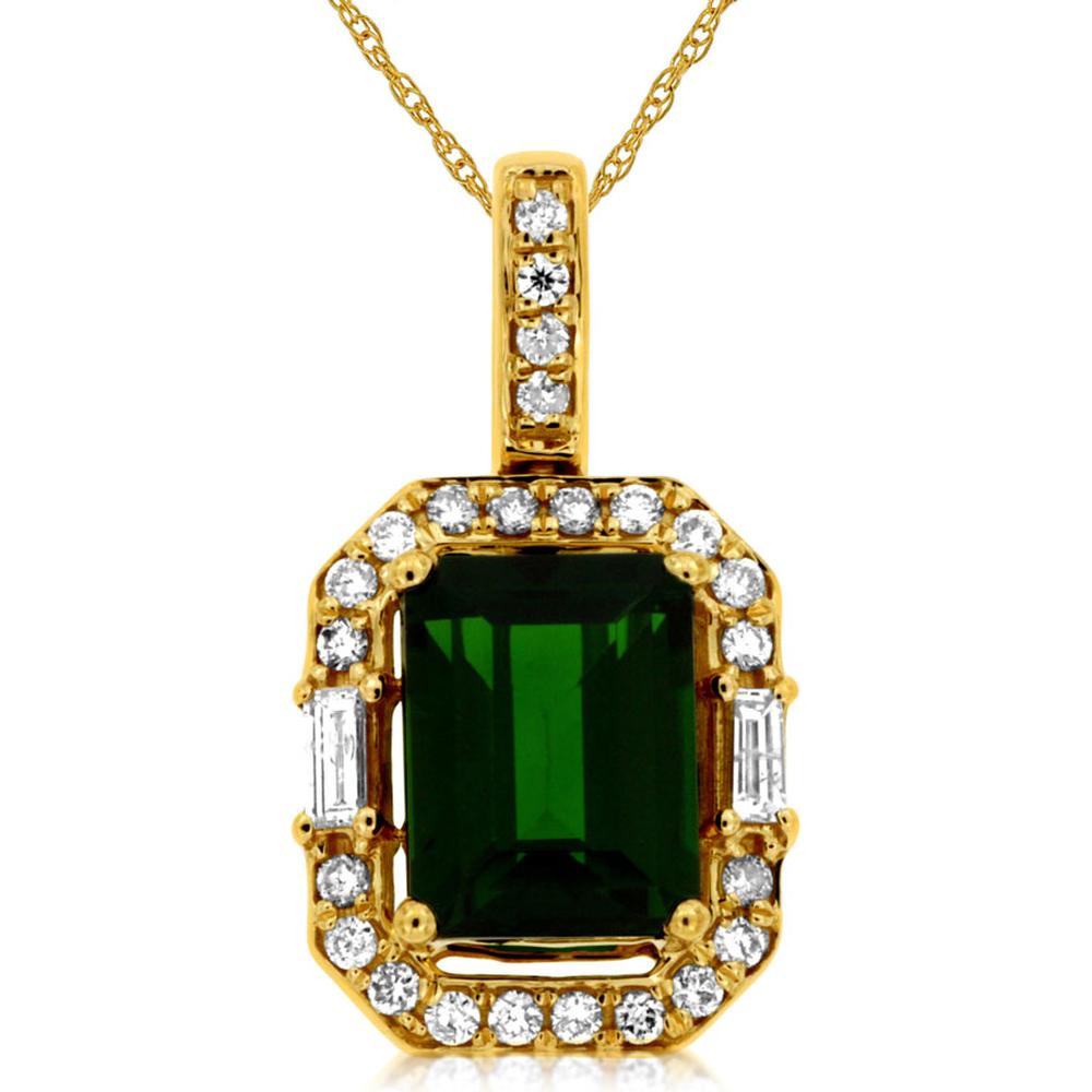 Royal 14K Yellow Gold Russalite & Diamond Pendant - Elegant Emerald Cut Necklace