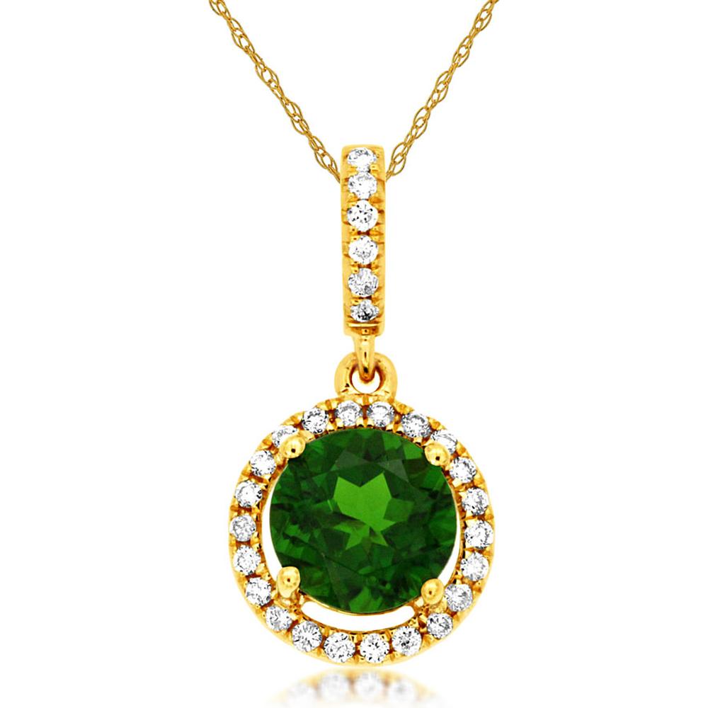 Royal 14K Yellow Gold Russalite & Diamond Pendant - Exquisite Round Gemstone Necklace