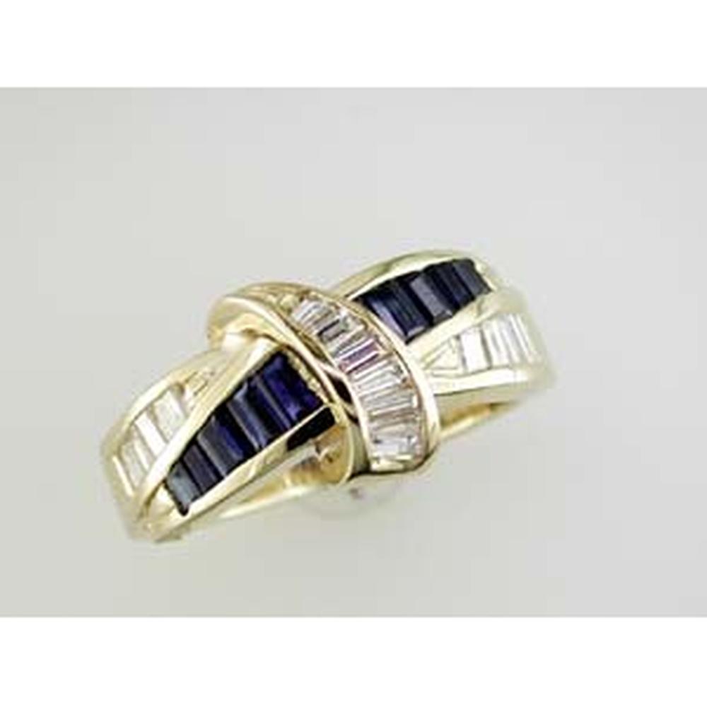 Royal 14K Yellow Gold Sapphire & Diamond Baguette Ring - 1.55 Carat Total Gem Weight