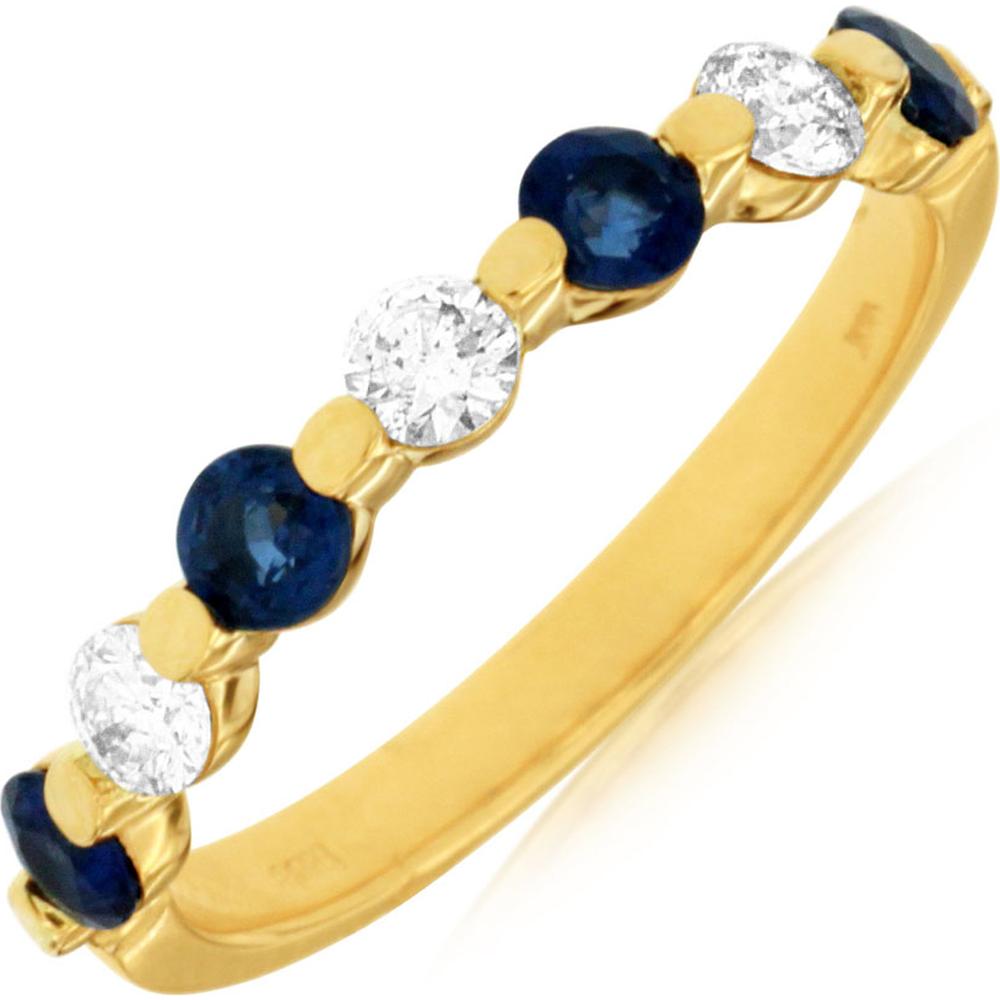 Royal 14K Yellow Gold Sapphire & Diamond Band - Elegance in Azure