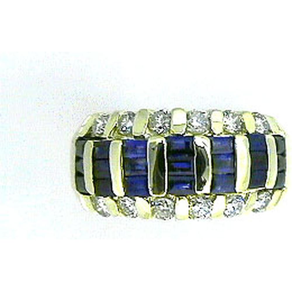 Royal 14K Yellow Gold Sapphire and Diamond Band Ring with Baguette Sapphires and Round Diamonds - 2.38 Carats Total Gem Weight