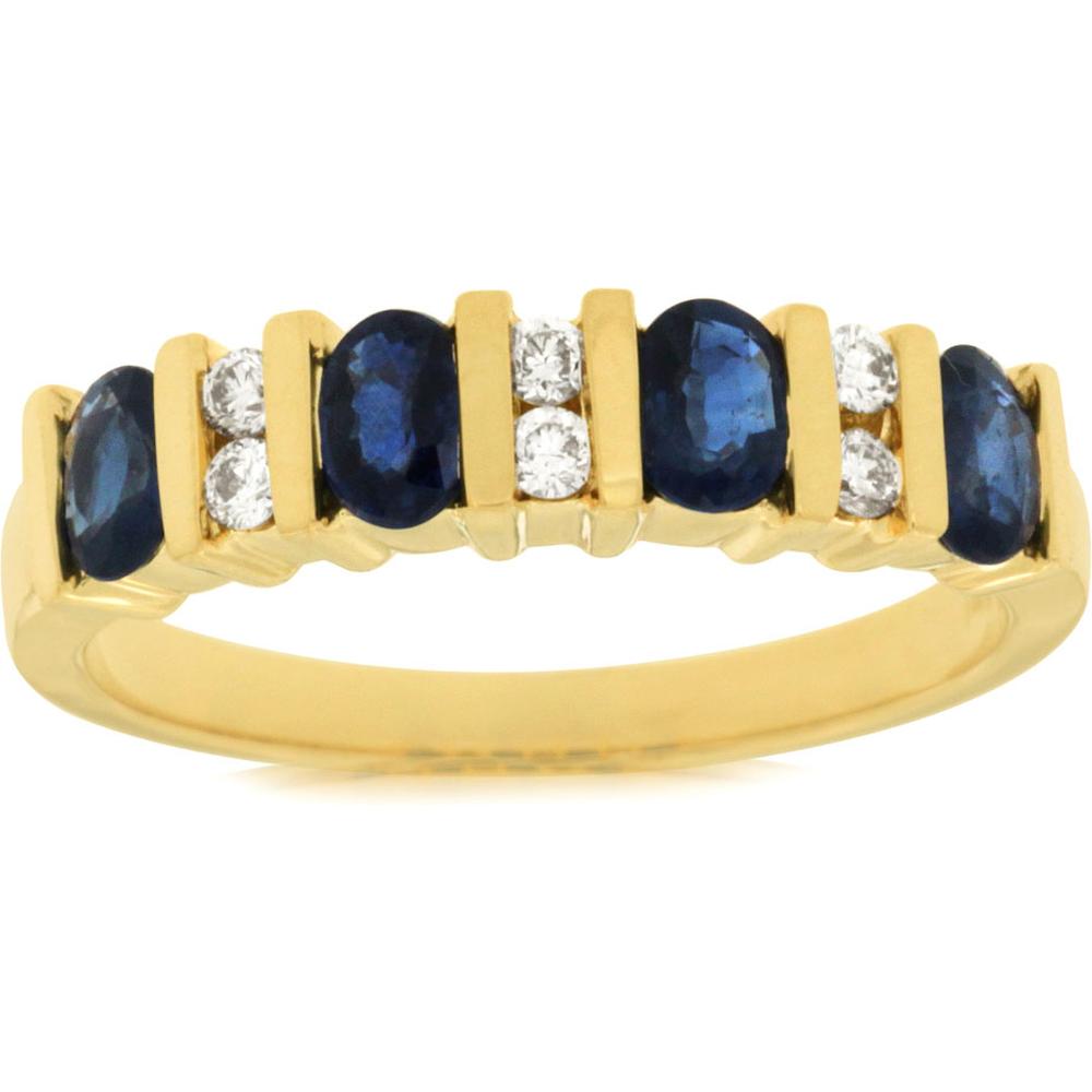 Royal 14K Yellow Gold Sapphire & Diamond Band with Oval Sapphires and Round Diamonds - 1.14 Carats Total Gem Weight