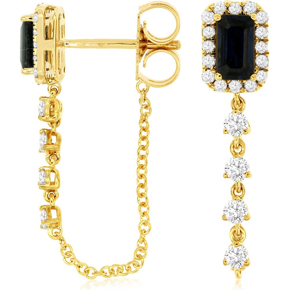 Royal 14K Yellow Gold Sapphire & Diamond Drop Earrings - 1.14 Carats Total Gem Weight
