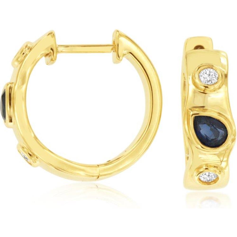 Royal 14K Yellow Gold Sapphire & Diamond Earrings - 0.40 Carat Sapphire, 0.12 Carat Diamonds