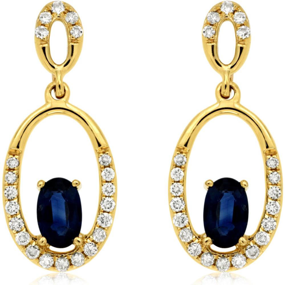 Royal 14K Yellow Gold Sapphire & Diamond Earrings - 0.60 Carat Sapphire & 0.20 Carat Diamond Total Weight