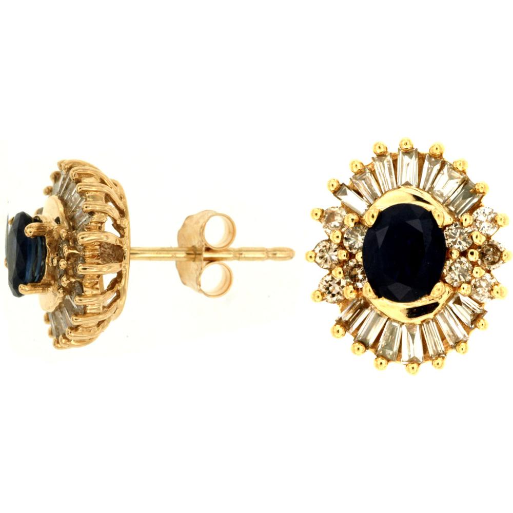 Royal 14K Yellow Gold Sapphire & Diamond Earrings - 0.90 Carat Total Sapphire Weight