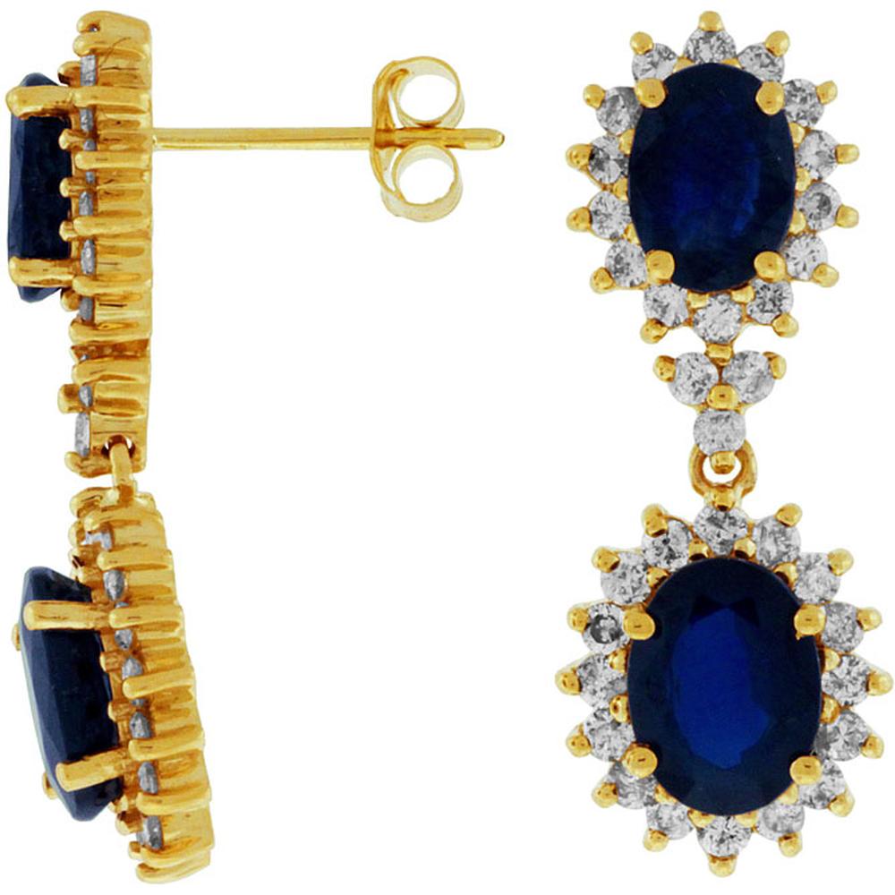 Royal 14K Yellow Gold Sapphire & Diamond Earrings - 1.30 Carat Sapphire, 5.20 Carat Total Diamond Weight