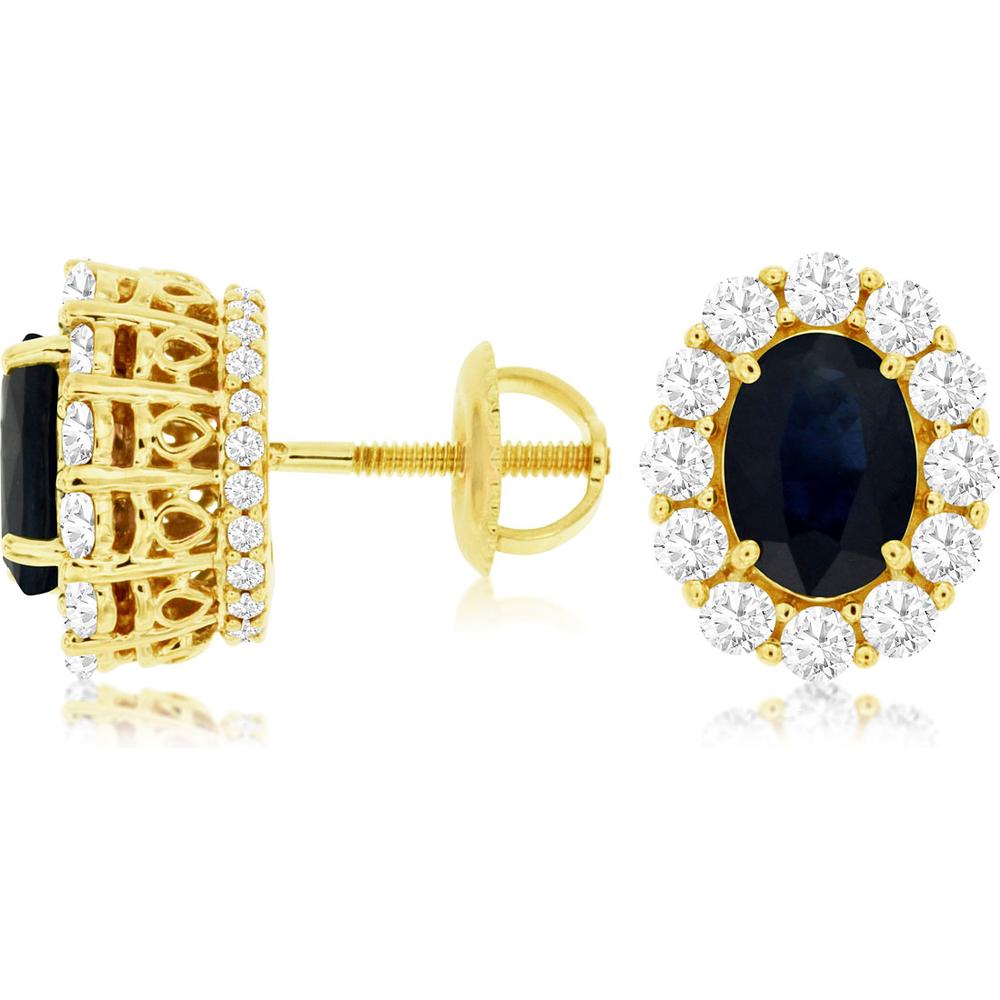 Royal 14K Yellow Gold Sapphire & Diamond Earrings - 2.00 Carat Sapphire, 1.00 Carat Diamonds