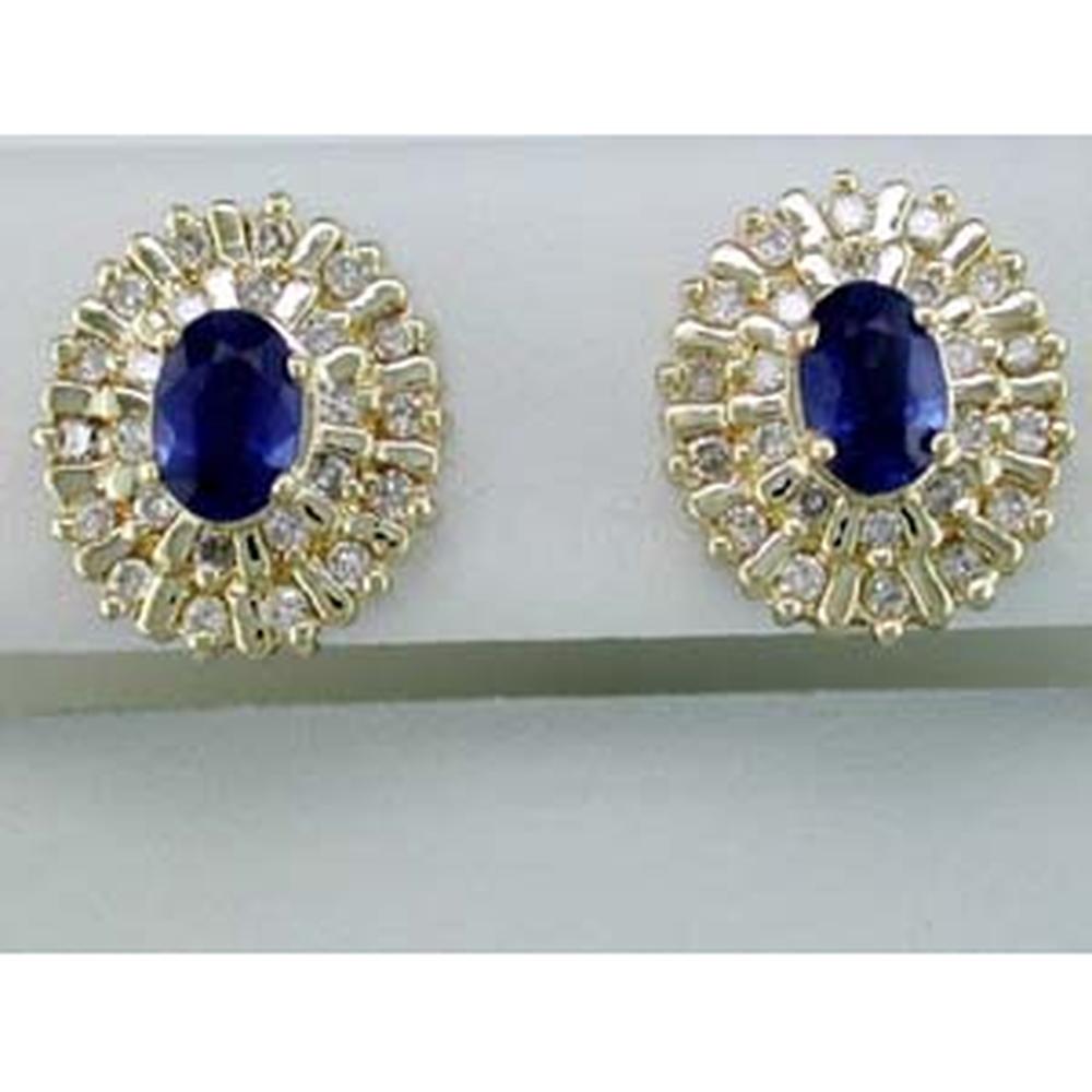 Royal 14K Yellow Gold Sapphire & Diamond Earrings - Elegant Halo Design