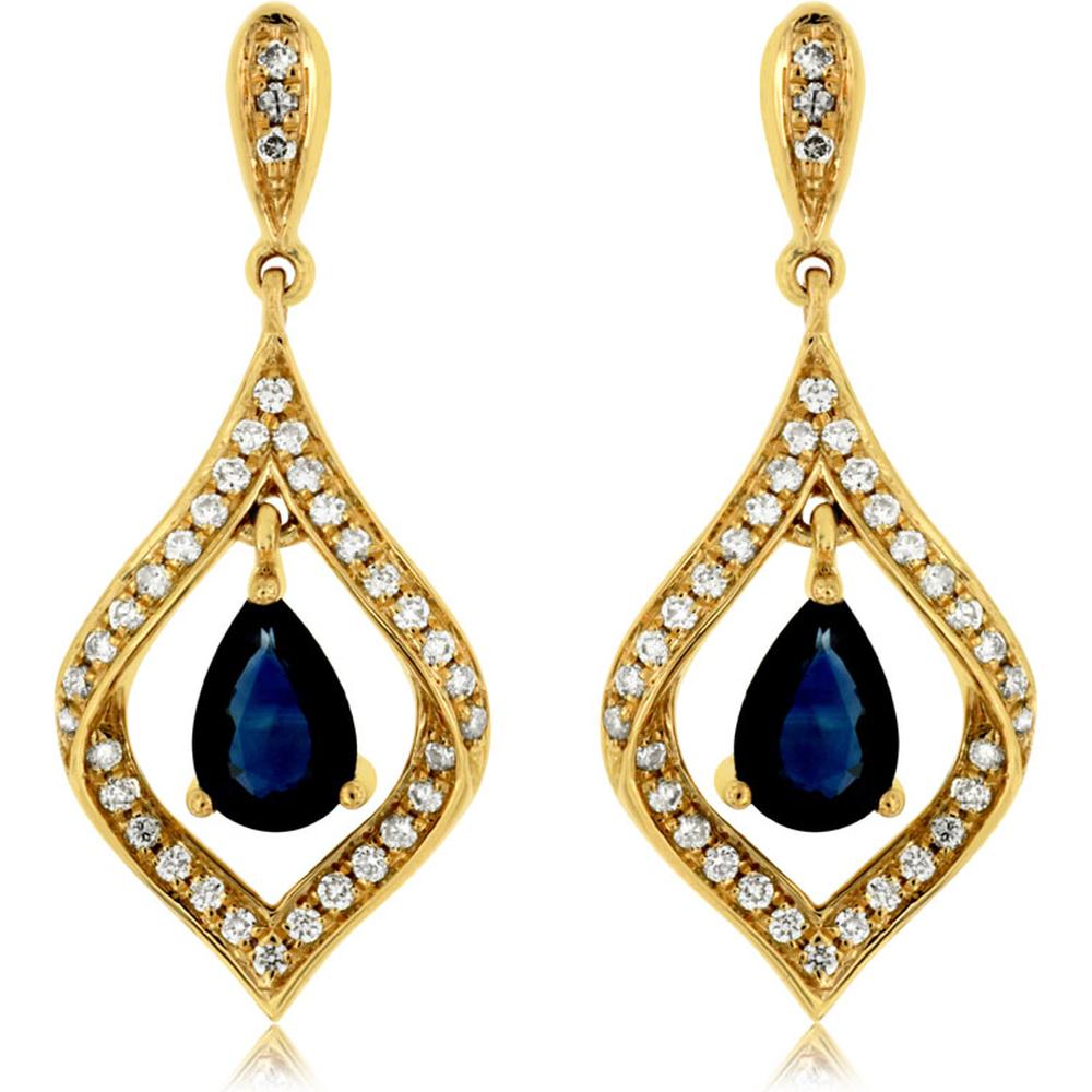 Royal 14K Yellow Gold Sapphire & Diamond Earrings - Exquisite Pear-Shaped Luxury