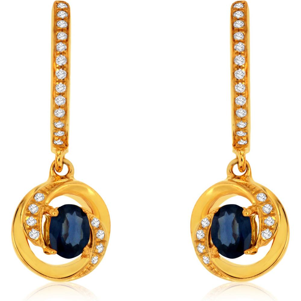Royal 14K Yellow Gold Sapphire & Diamond Earrings - Timeless Elegance