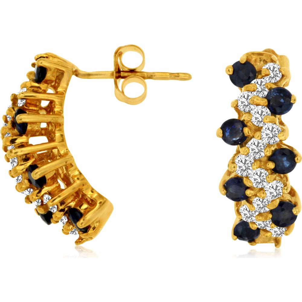 Royal 14K Yellow Gold Sapphire & Diamond Earrings - Timeless Elegance
