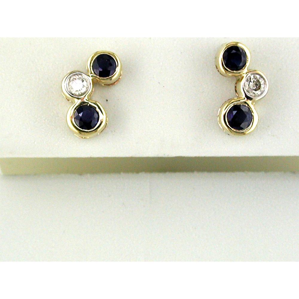 Royal 14K Yellow Gold Sapphire and Diamond Halo Earrings - Exquisite Radiance