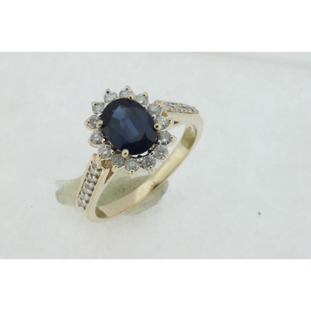 Royal 14K Yellow Gold Sapphire & Diamond Halo Ring - 1.50 Carats Oval Sapphire, 0.45 Carats Round Diamonds
