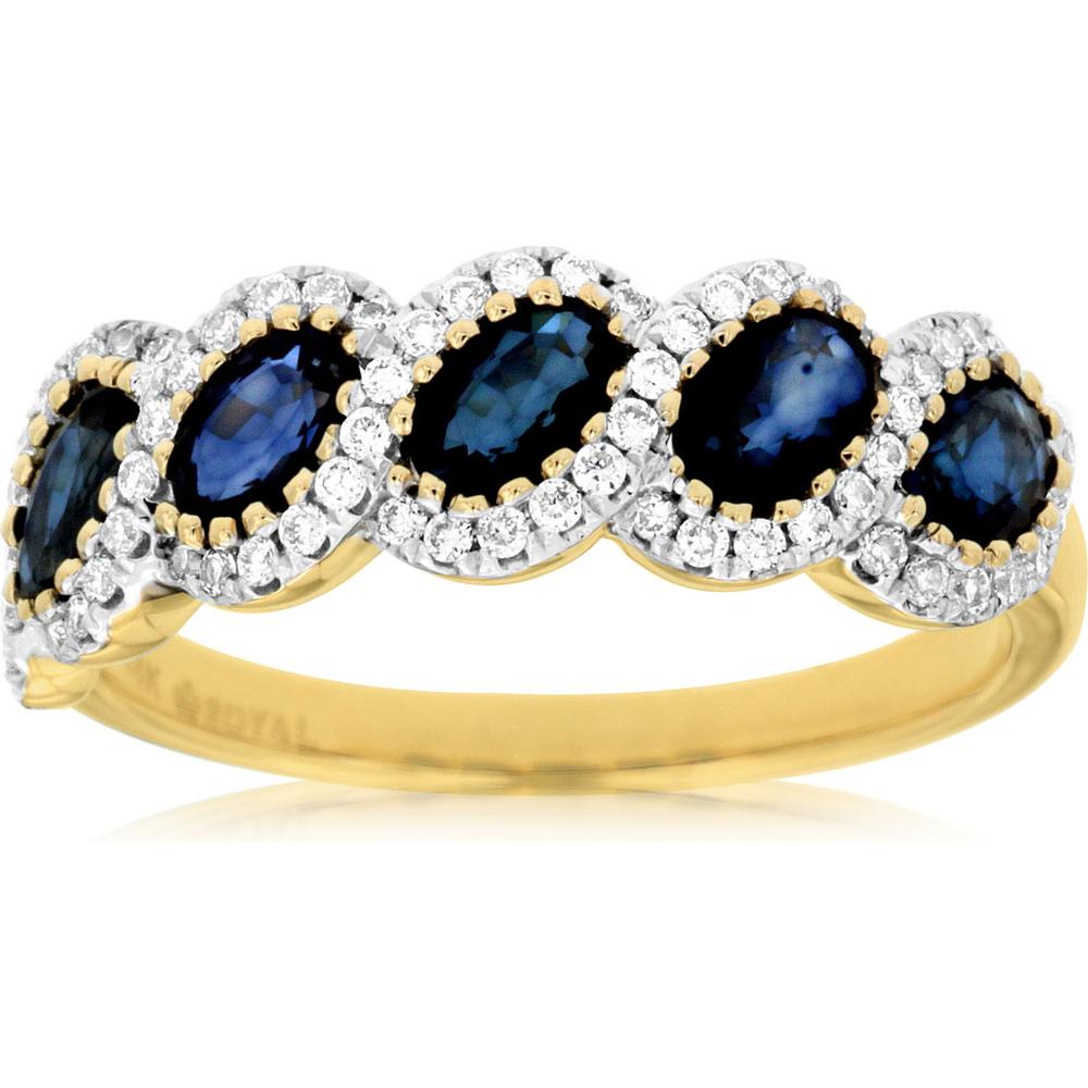 Royal 14K Yellow Gold Sapphire and Diamond Halo Ring - 1.77 Carats Total Gem Weight
