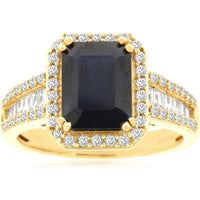Royal 14K Yellow Gold Sapphire and Diamond Halo Ring - 2.85 Carats Total Gem Weight