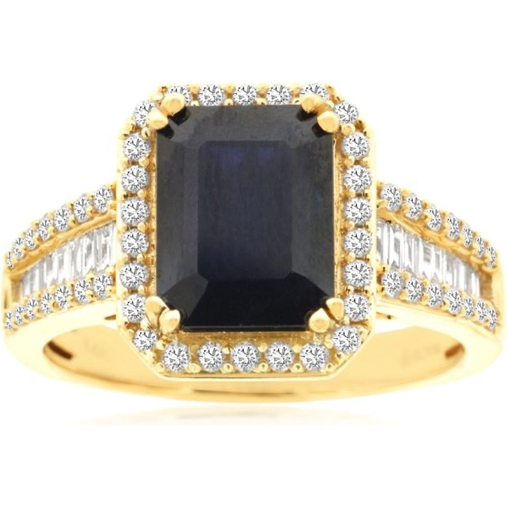 Royal 14K Yellow Gold Sapphire and Diamond Halo Ring - 2.85 Carats Total Gem Weight