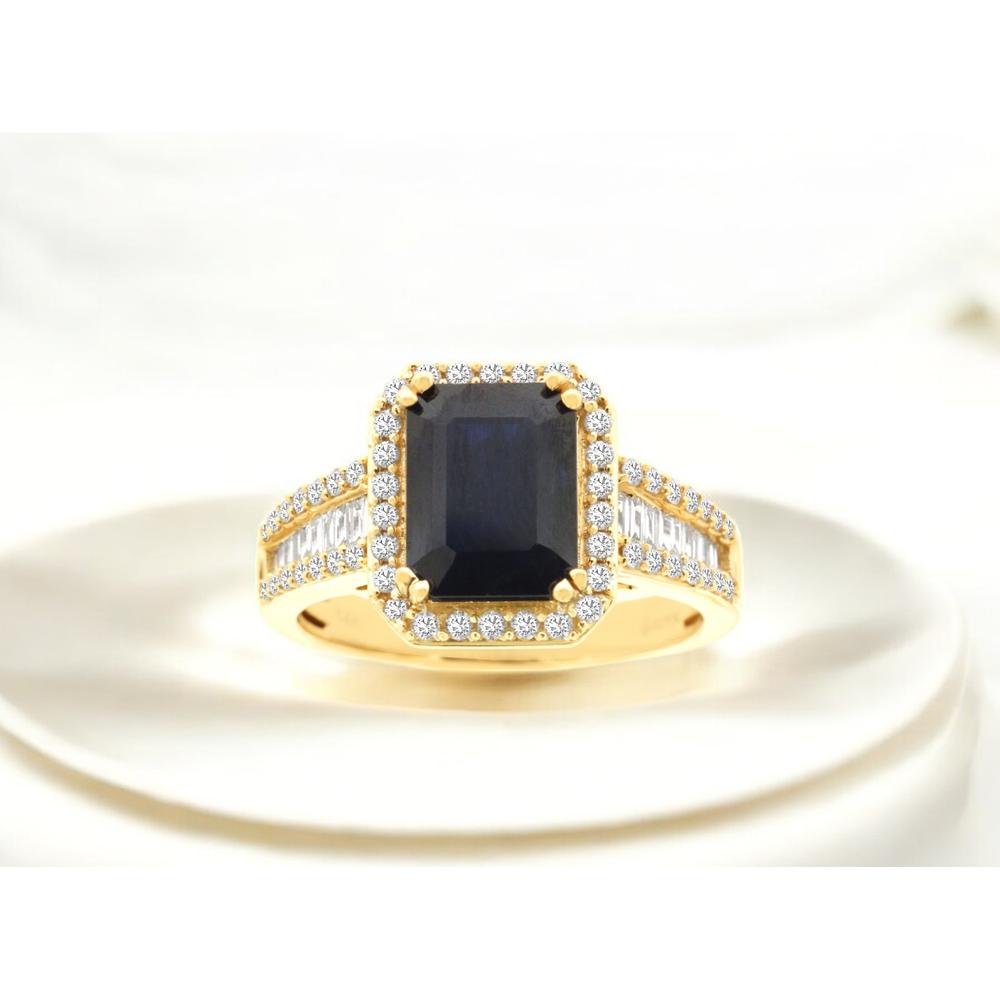 Royal 14K Yellow Gold Sapphire and Diamond Halo Ring - 2.85 Carats Total Gem Weight