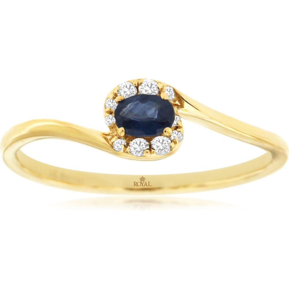 Royal 14K Yellow Gold Sapphire & Diamond Halo Ring with Milgrain Detailing - 0.29 Carats Total Sapphire and Diamond Weight