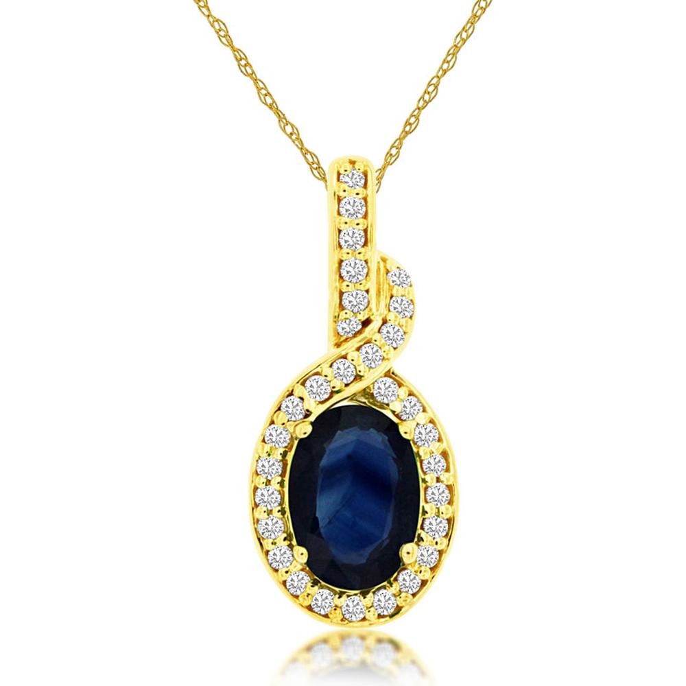 Royal 14K Yellow Gold Sapphire and Diamond Oval Pendant - 1.12 Carat Total Gem Weight