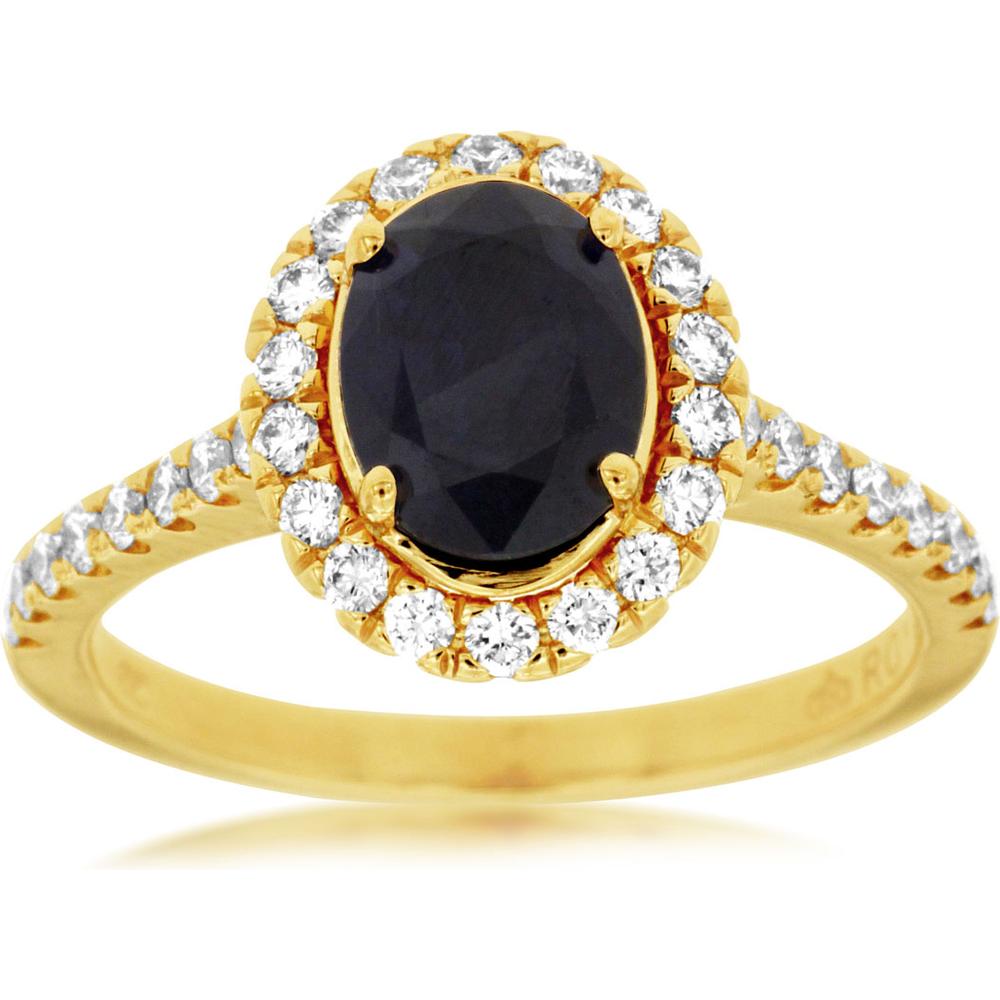 Royal 14K Yellow Gold Sapphire and Diamond Oval Ring - 1.40 Carat Sapphire, 0.50 Carat Total Diamond Weight