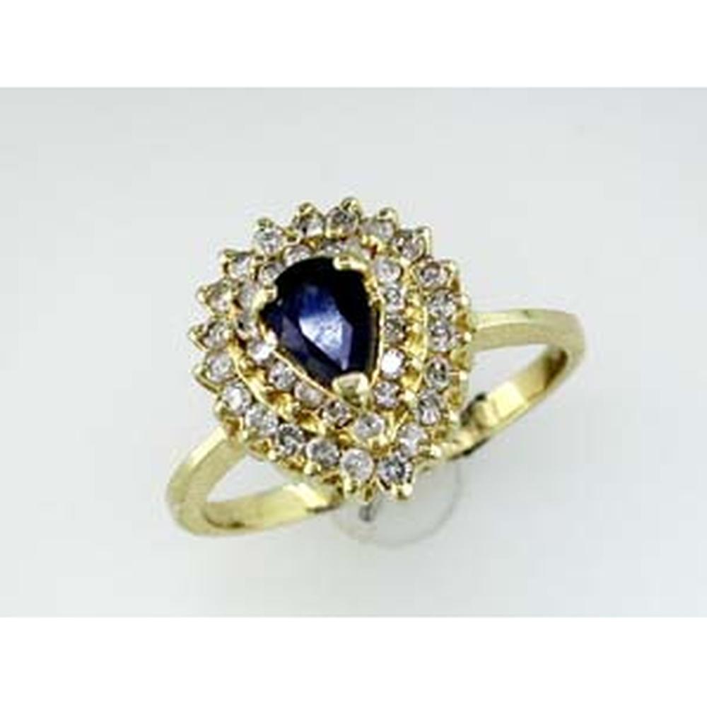 Royal 14K Yellow Gold Sapphire and Diamond Pear Ring - 0.53 Carat Sapphire, 0.35 Carat Diamond Total