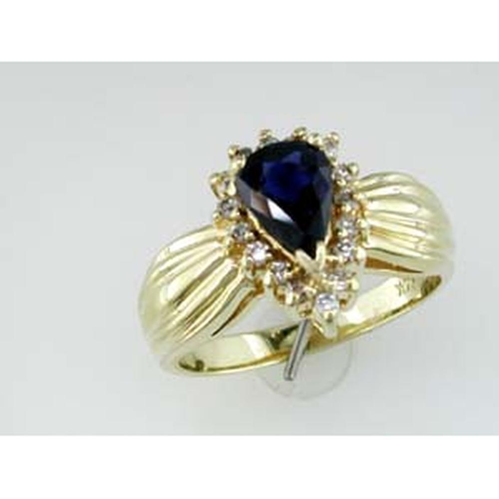 Royal 14K Yellow Gold Sapphire & Diamond Pear Ring - 1.10 Carat Sapphire, 0.22 Carat Diamonds