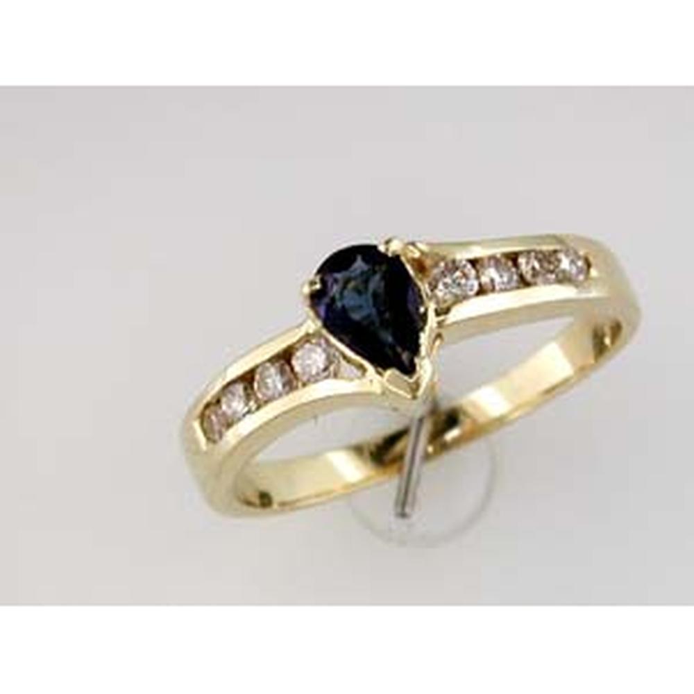 Royal 14K Yellow Gold Sapphire and Diamond Pear-Shaped Ring - 0.65 Carat Sapphire, 0.24 Carat Diamonds