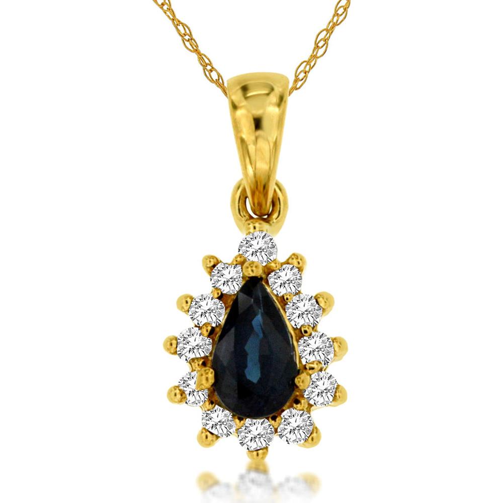 Royal 14K Yellow Gold Sapphire & Diamond Pendant - 0.35 Carat Sapphire, 0.10 Carat Total Diamond Weight