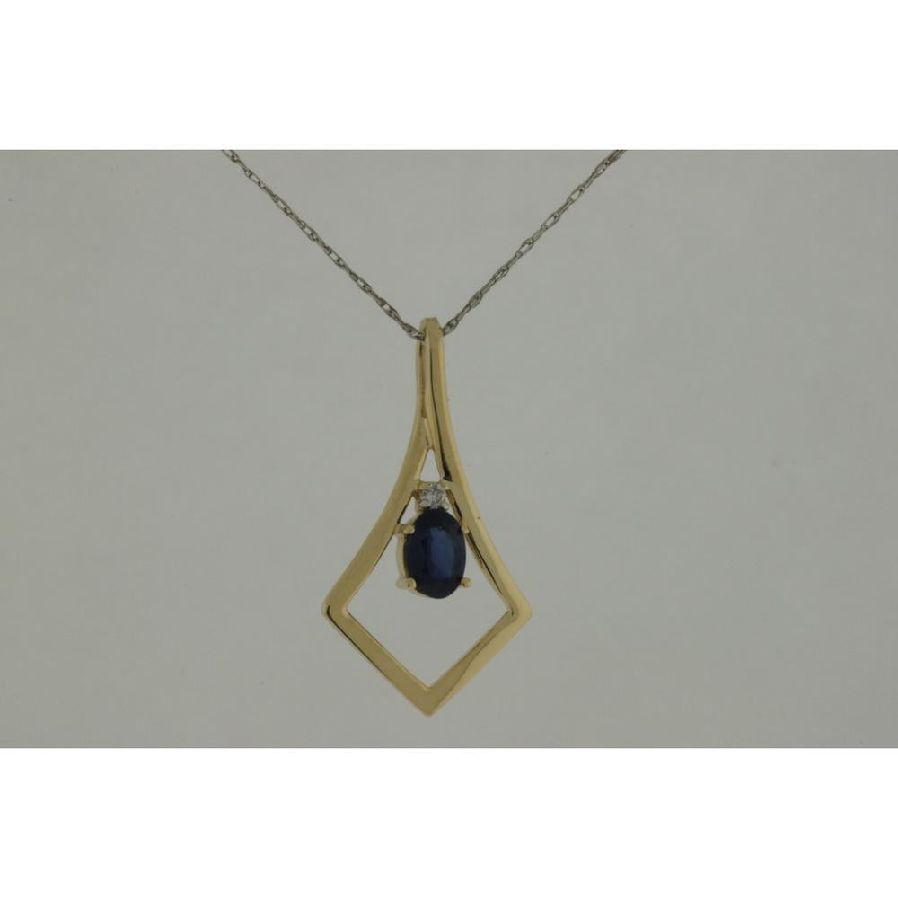 Royal 14K Yellow Gold Sapphire & Diamond Pendant - 0.65 Carat Oval Sapphire - 0.02 Carat Round Diamond Total