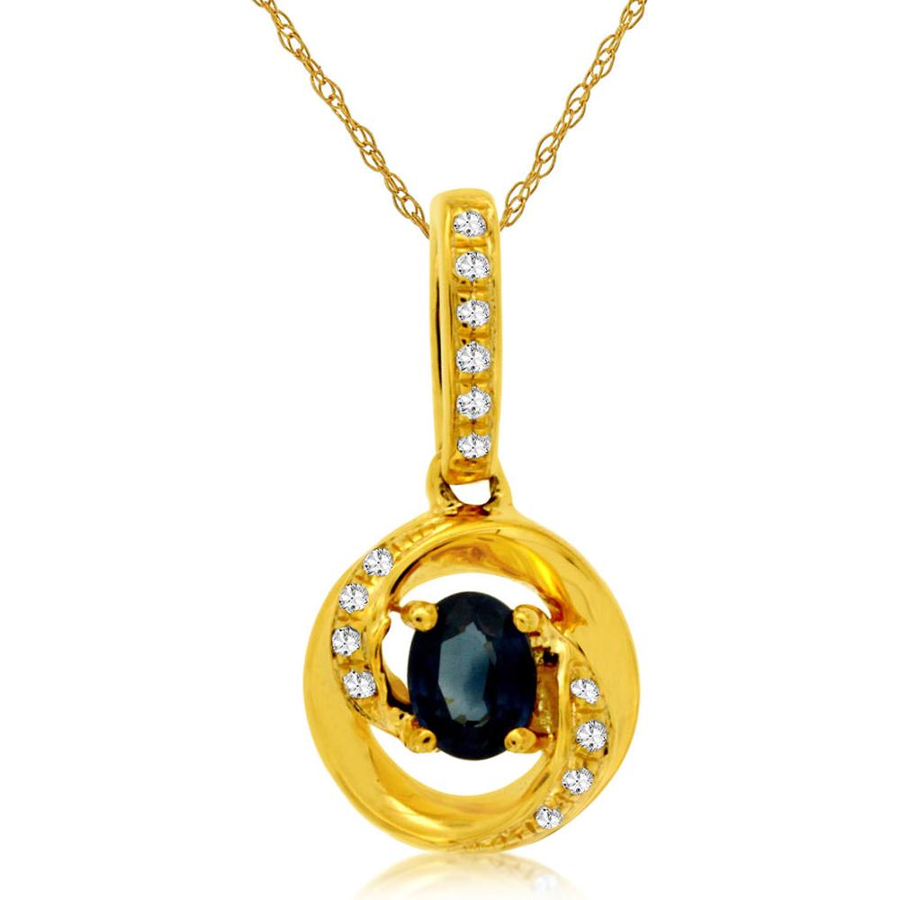 Royal 14K Yellow Gold Sapphire & Diamond Pendant - Timeless Elegance and Charm