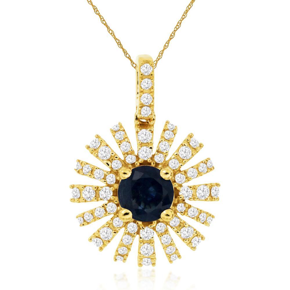 Royal 14K Yellow Gold Sapphire & Diamond Pendant - Timeless Elegance