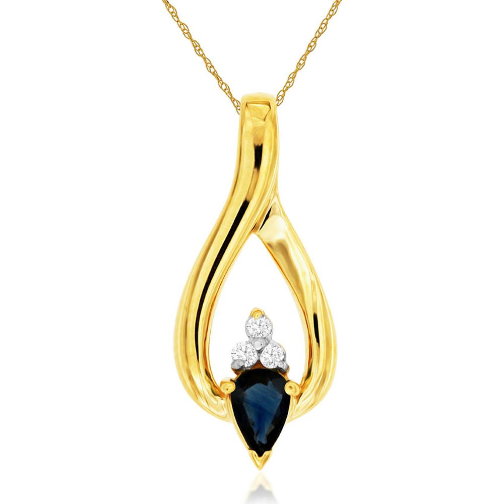 Royal 14K Yellow Gold Sapphire & Diamond Pendant - Timeless Elegance in Pear Shape