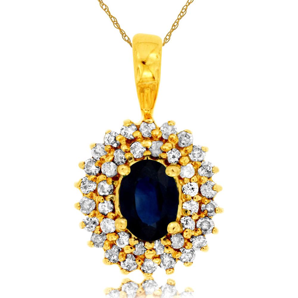 Royal 14K Yellow Gold Sapphire & Diamond Pendant - Timeless Elegance