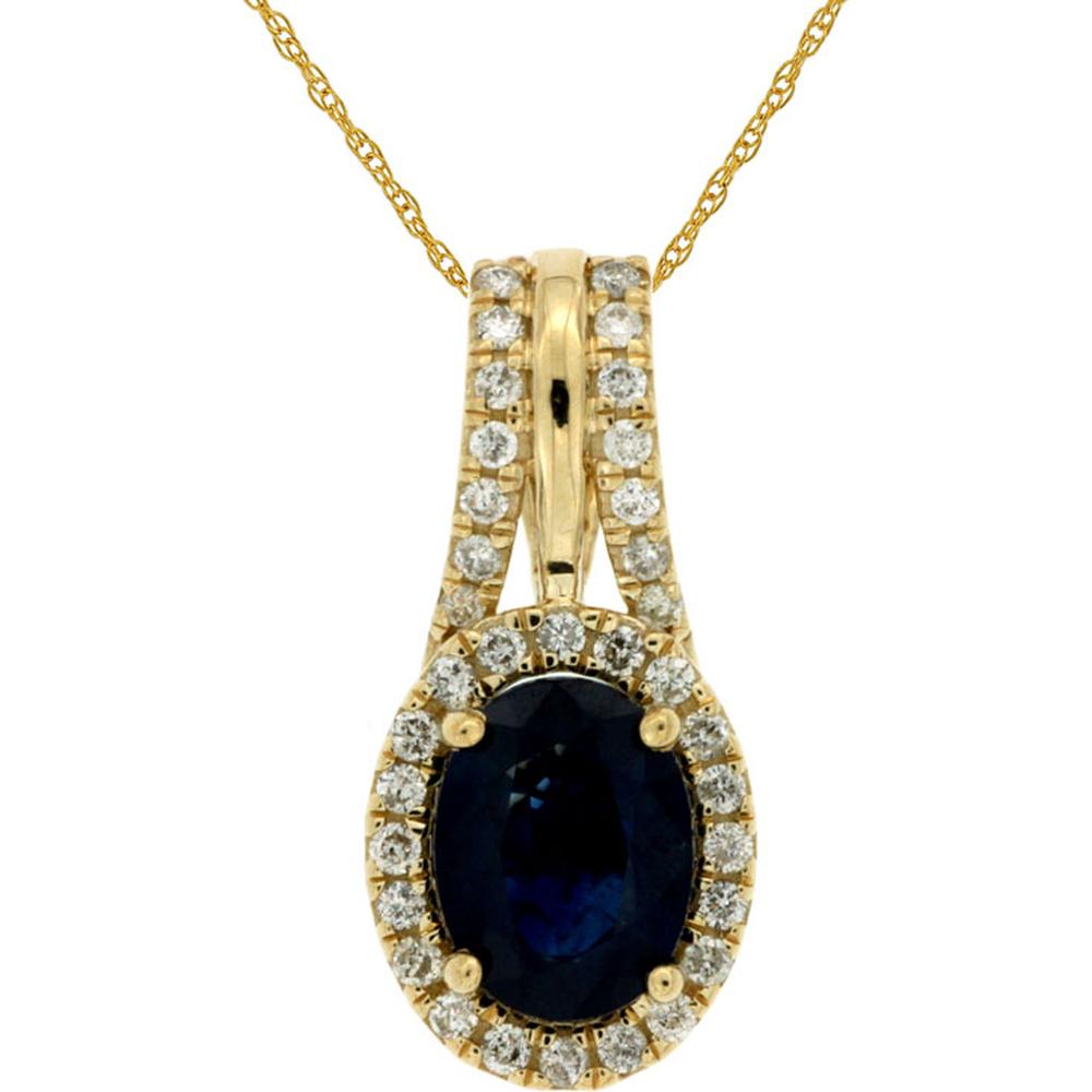 Royal 14K Yellow Gold Sapphire & Diamond Pendant with Oval-Shaped Blue Sapphire - 1.74 Carats Total Gem Weight