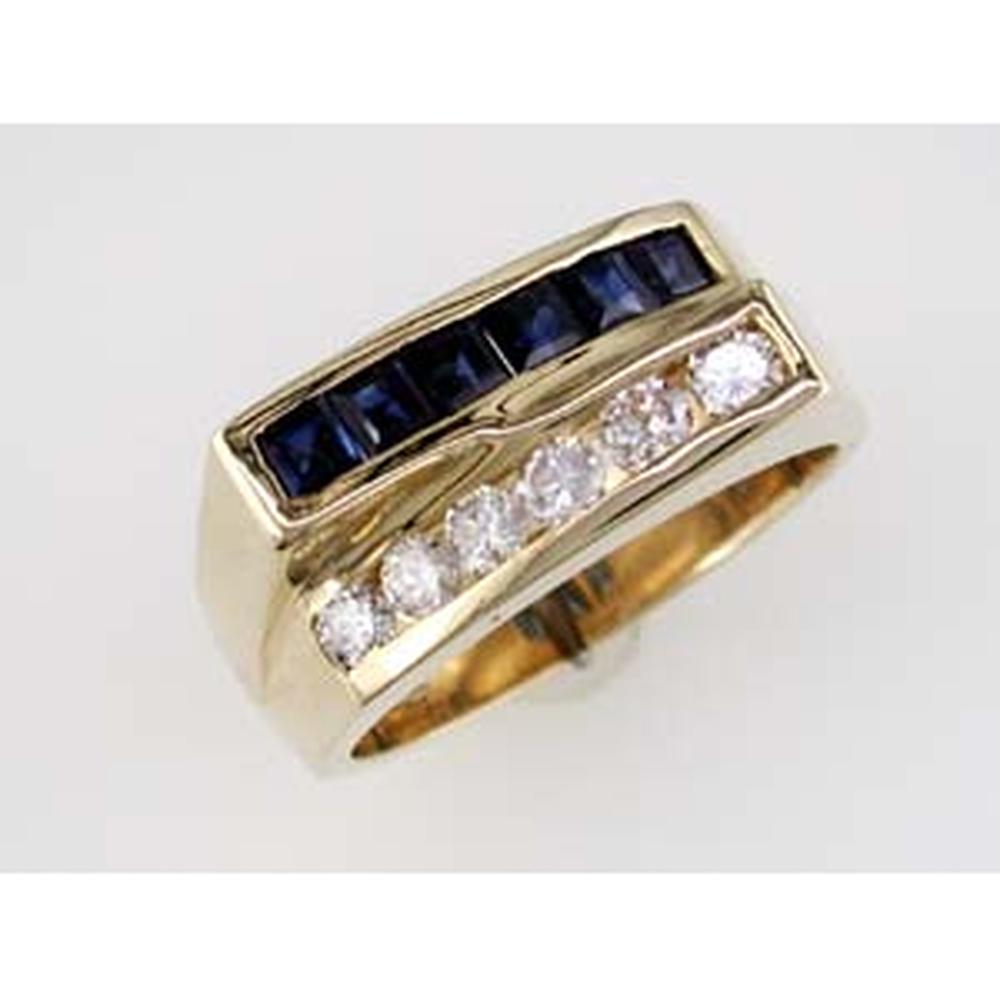 Royal 14K Yellow Gold Sapphire & Diamond Princess-Cut Ring - 1.00 Carat Sapphire, 0.50 Carat Total Diamond Weight
