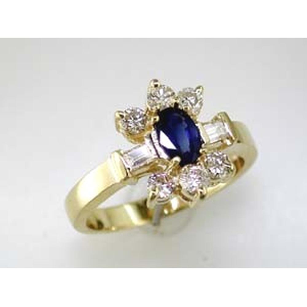 Royal 14K Yellow Gold Sapphire & Diamond Ring - 0.55 Carat Sapphire with Princess Cut Diamond Halo