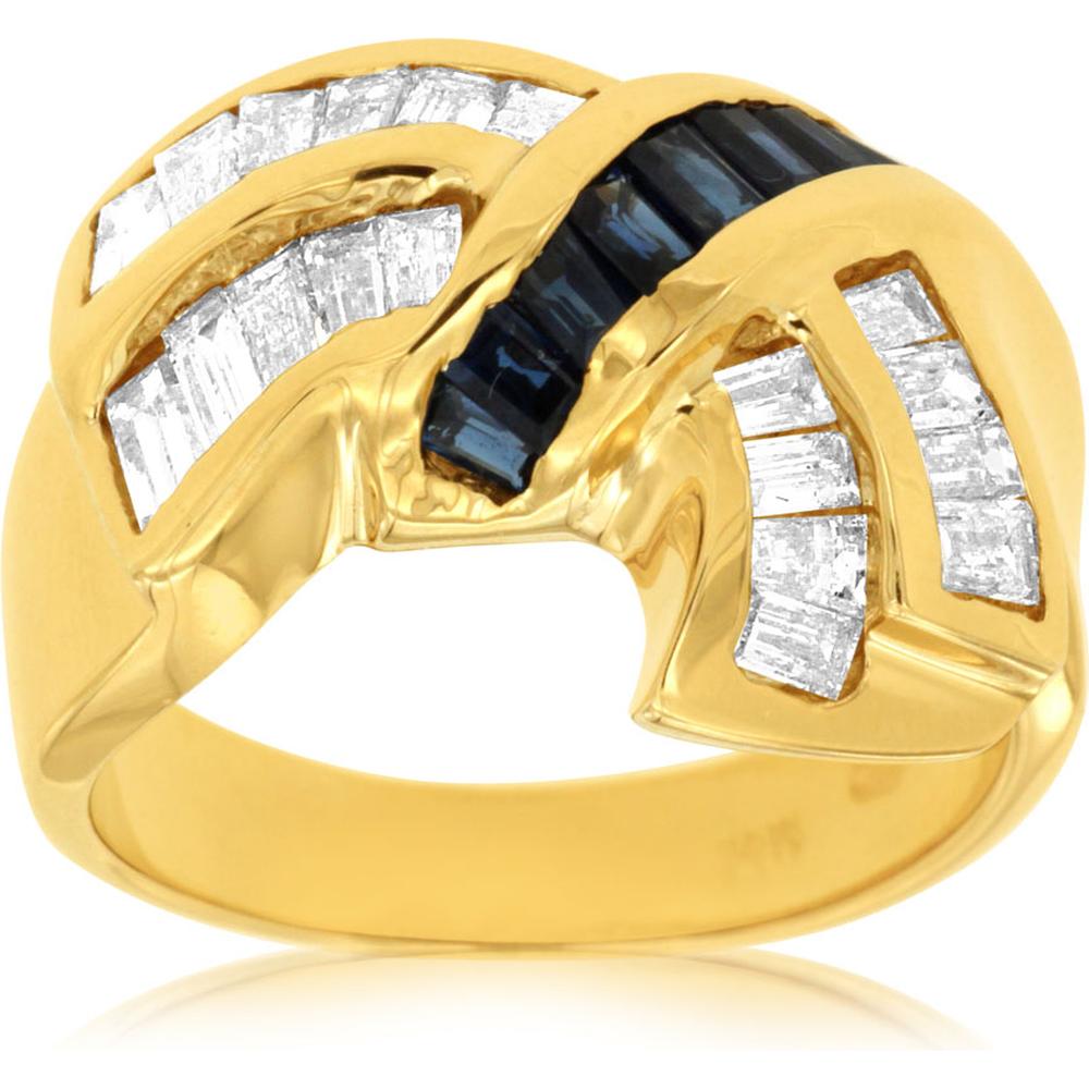 Royal 14K Yellow Gold Sapphire & Diamond Ring - 1.00 Carat Sapphire - Baguette Diamond Accents