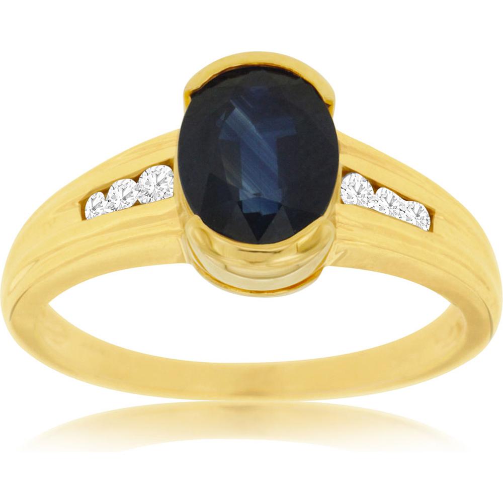 Royal 14K Yellow Gold Sapphire & Diamond Ring - 1.40 Carat Oval Sapphire, 0.11 Carat Round Diamonds