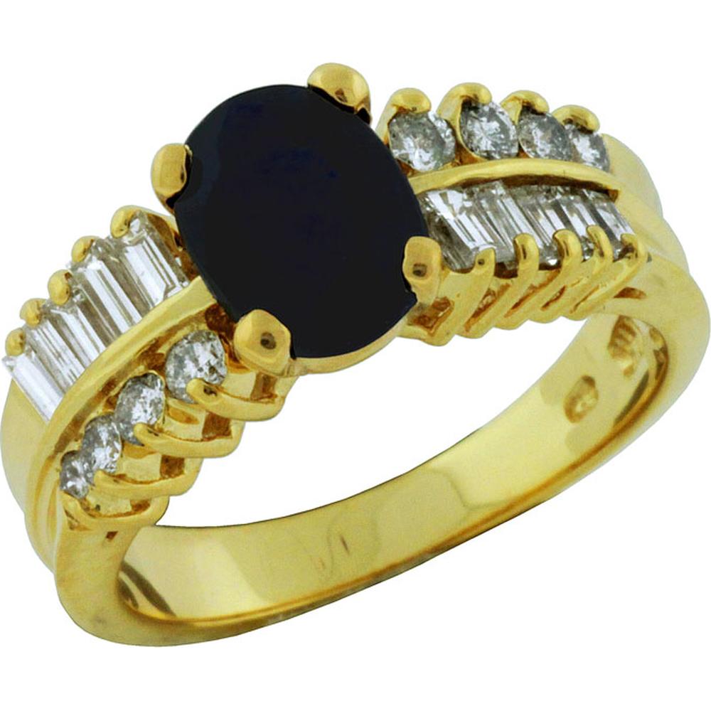 Royal 14K Yellow Gold Sapphire & Diamond Ring - 1.50 Carat Oval Sapphire, 0.55 Carat Total Diamond Weight