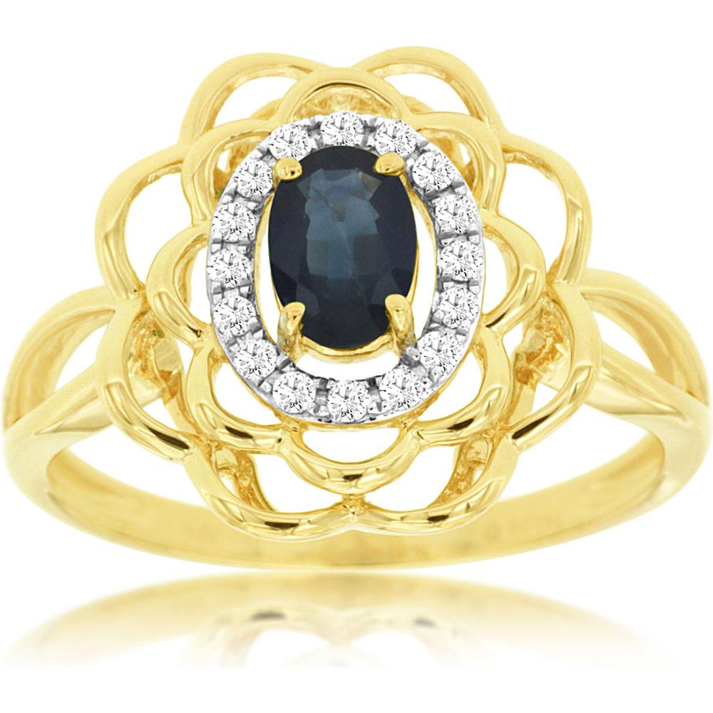 Royal 14K Yellow Gold Sapphire & Diamond Ring - Exquisite Elegance